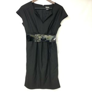 Ann Taylor belted black dress with drop shoulders